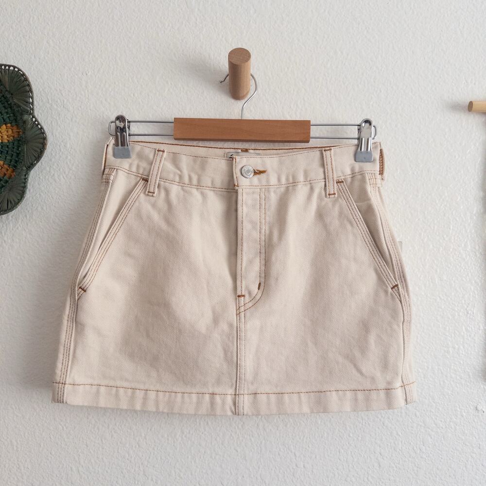 Etica Anthropologie Sheldon High Waist Denim Beige Mini Skirt Size 25 New